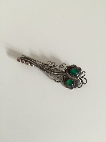 Georg Jensen Sølv Broche med sten af grøn agat No 182 fra 1910-1920