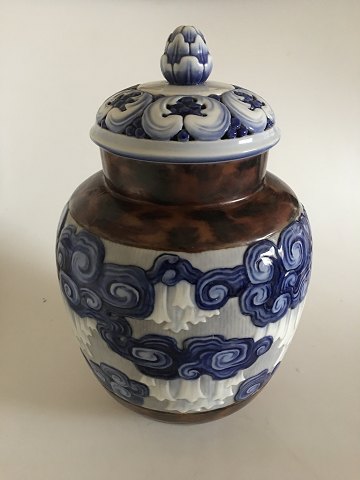 Stor Bing & Grøndahl Art Nouveau Unika Låg Vase af Fanny Garde fra 1920