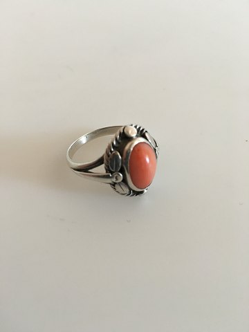 Georg Jensen Sterling Sølv Ring med Ferskenfarvet Sten No 1