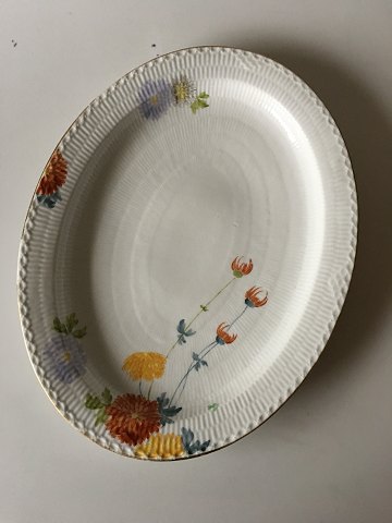 Royal Copenhagen Stel No 93 Hvid Halvblonde m. Blomster og Guldkant Stort Ovalt 
Serveringsfad 47 cm