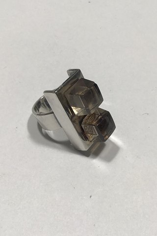 Hans Hansen Sterling Sølv Ring m/ 2 Røgfarvede sten