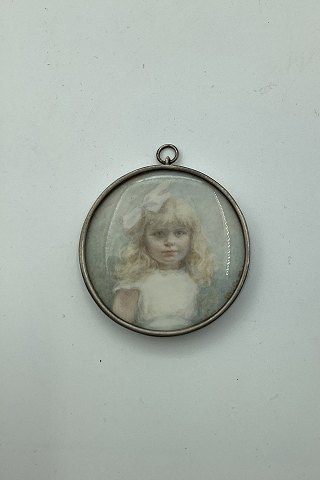 Akvarel miniature portræt af blonde pige fra ca. 1900