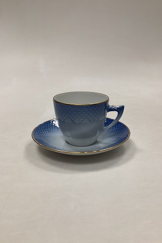 Royal Copenhagen / Bing Grøndahl Blå Tone med Guld Kaffekop og Underkop No RC 
072 og 073 og BG 102 / 305
