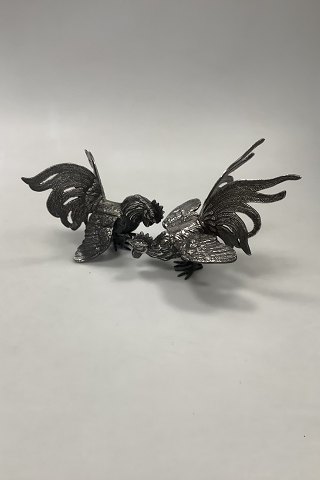 Sølvplet Ormamental Figurer af Hane og høne der slås