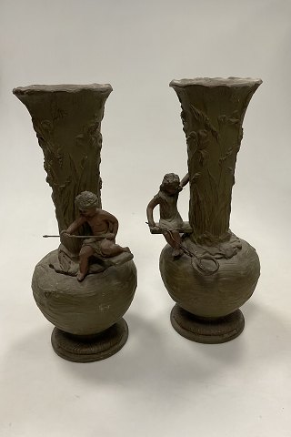 Art Nouveau Par Vaser i Metal af Ung pige og dreng