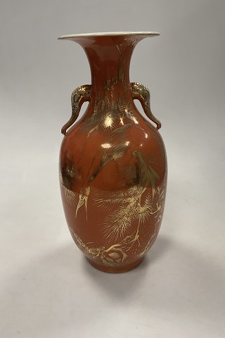 Orientalsk Kinesisk Vase i Orange / Guld med Elefant håndtag