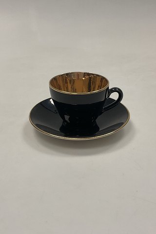 Aluminia Confetti Sort Kaffekop og underkop med guld