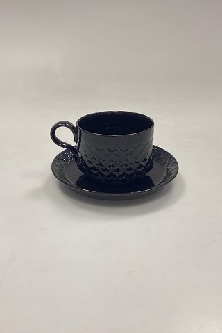 Bing og Grøndahl/Kronjyden Stentøj Sort Cordial Kaffekop og Underkop No. 305